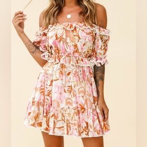 Floral Off Shoulder Mini Sun Dress